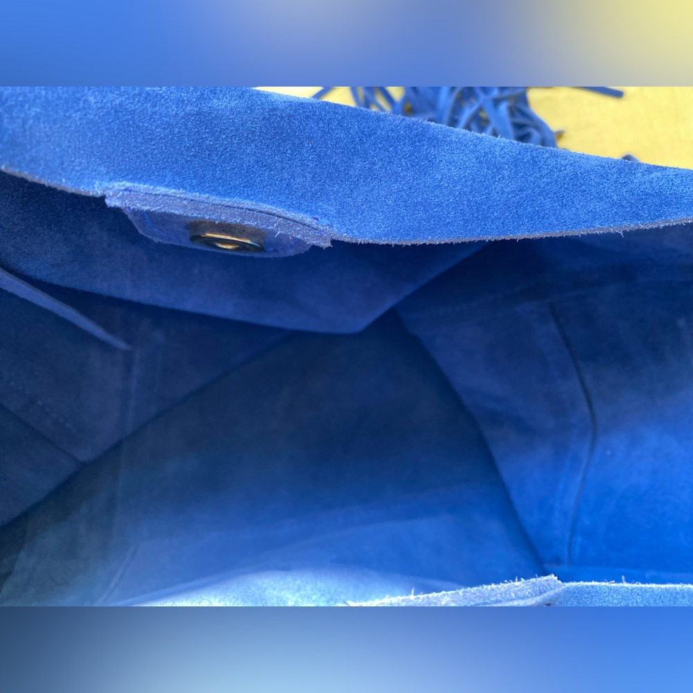 Claudia Firenze Blue Emma Fringed Italian Suede Leather Shoulder Boho Western - Picture 7 of 12